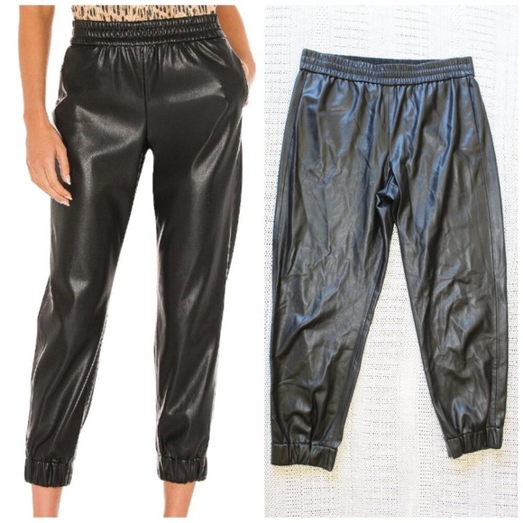 Black Faux Leather Jogger Pants - Picture 1 of 3